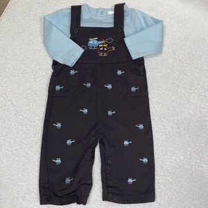 NWOT nursery rhyme cotton helicopter overall set 12m